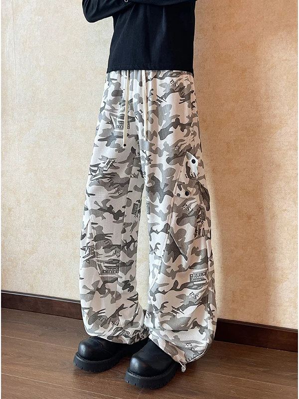 

Casual Camouflage Workwear Pants Men's Loose Wide Leg Pleated Trendy Teenager Haome Spring Autumn New American Sle