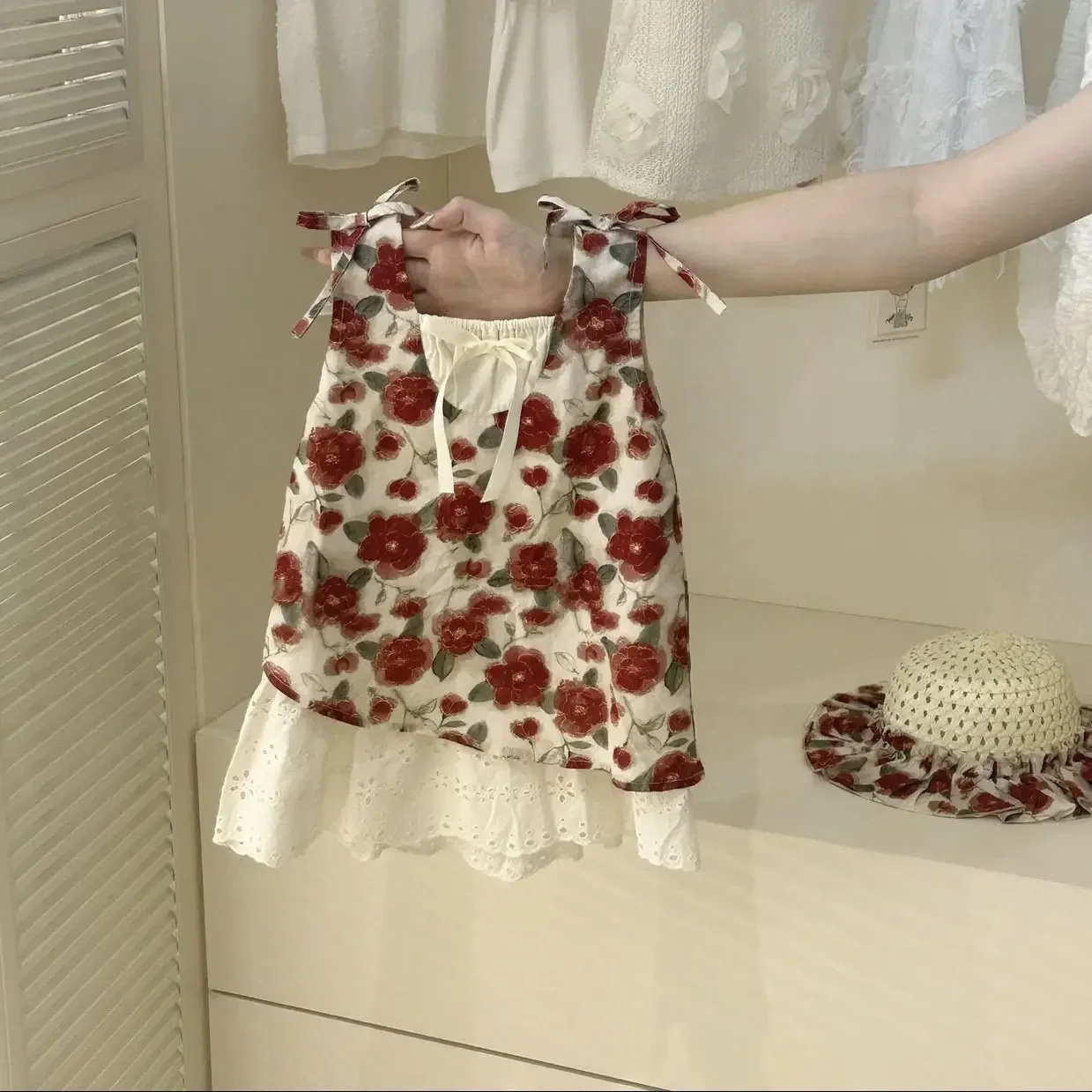 

Girls Vest 2025 Suspender Skirt New Baby Two-piece Dress Children's Summer Sweet Floral Dress Cute Fashion Baby Dress