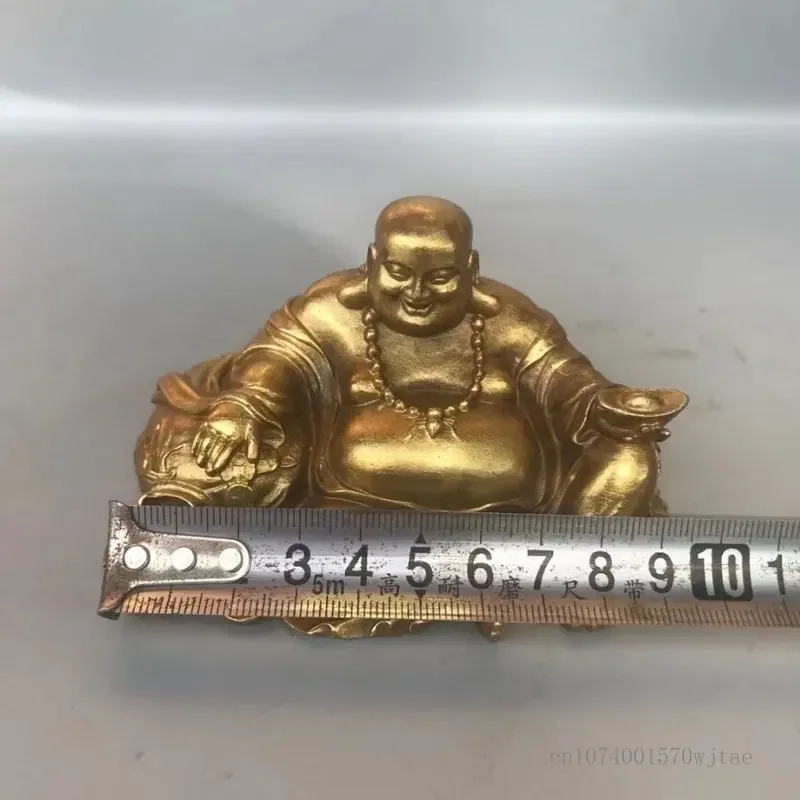 Pure Copper Maitreya Laughing Buddha Cloth Bag Buddha Bronze Statue, 9.5CM Small Buddha Statue Sculpture Home Vehicle Decor, 1Pc view 2