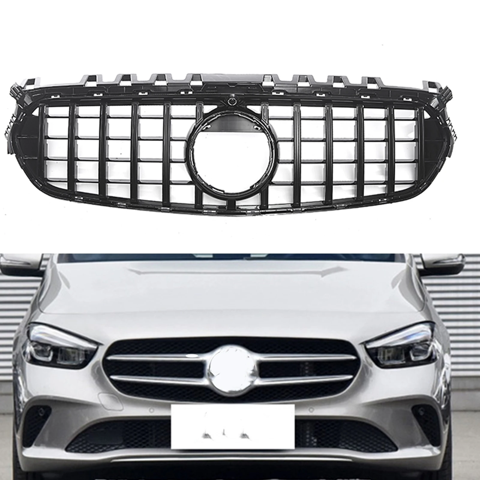 

Front Grille Racing Grills For Mercedes Benz B-Class W247 2020 2021 2022 GT R Style Silver/Black Car Upper Bumper Hood Mesh Grid