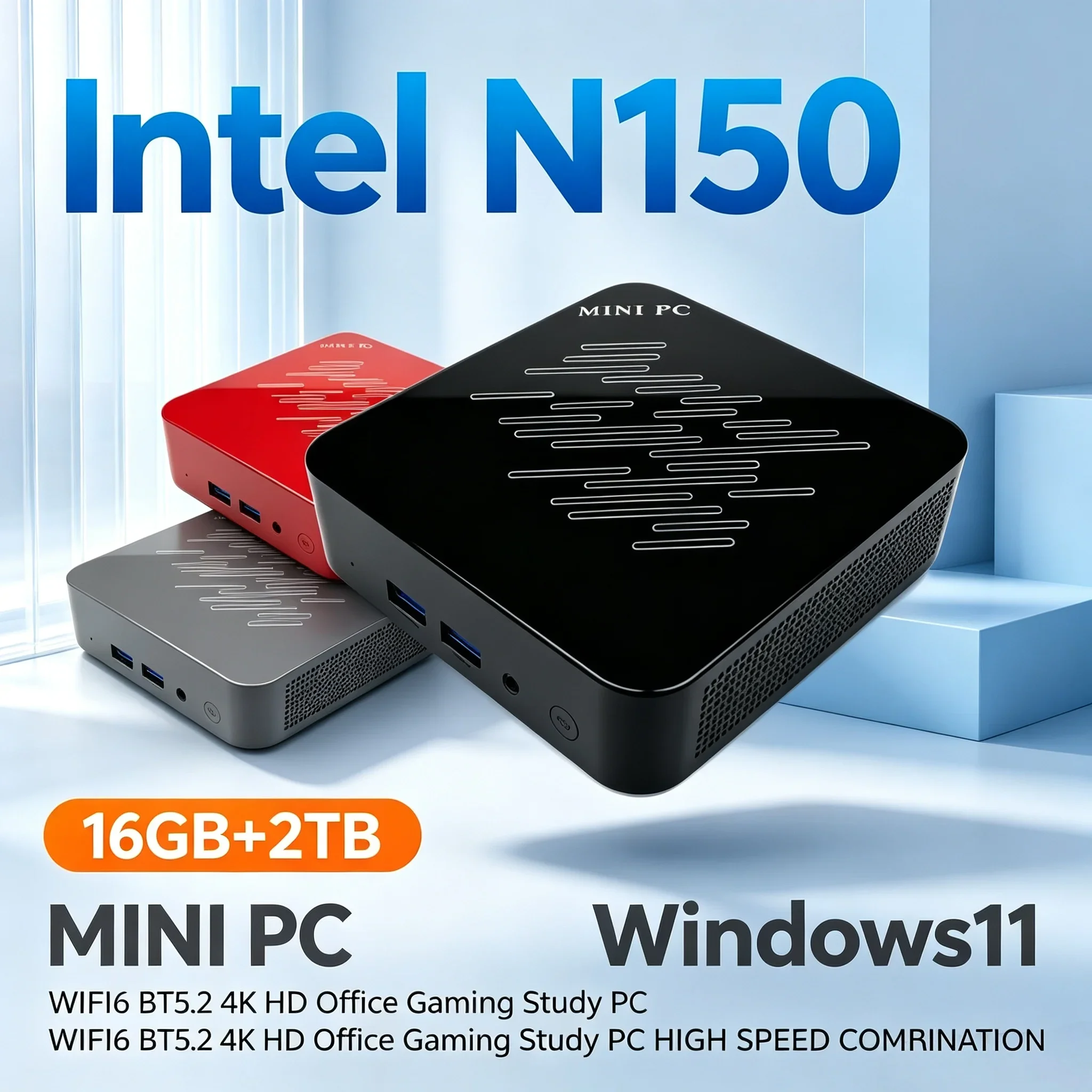 Mini Desktop Computer Intel N150 16GB RAM 1TB/2TB Optional SSD Windows 11 WiFi 6 BT5.2 Small PC Family Daily Work Host