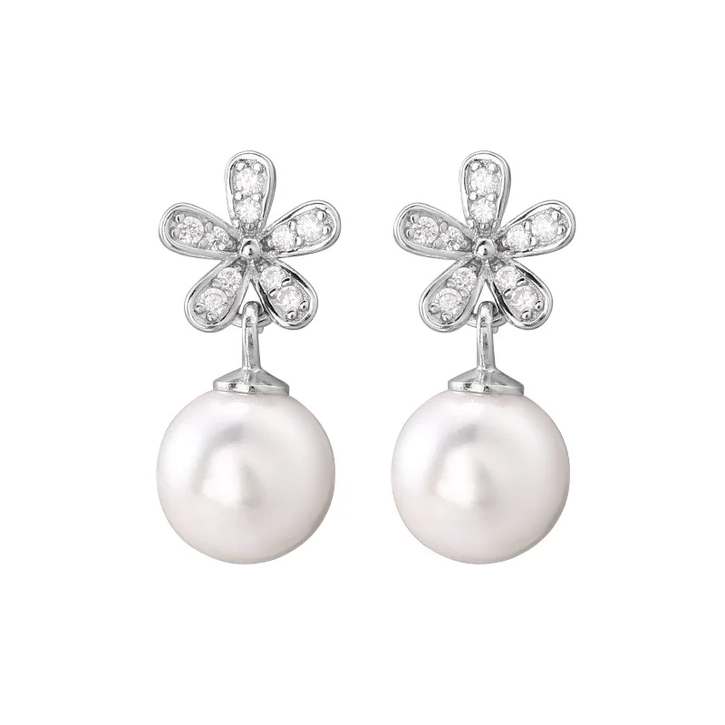 

Earrings Silver 925 Zircon Flower Pearl Elegant Beautiful Versatile Women's Stud Earrings Jewelry Pendientes Mujer JHE32