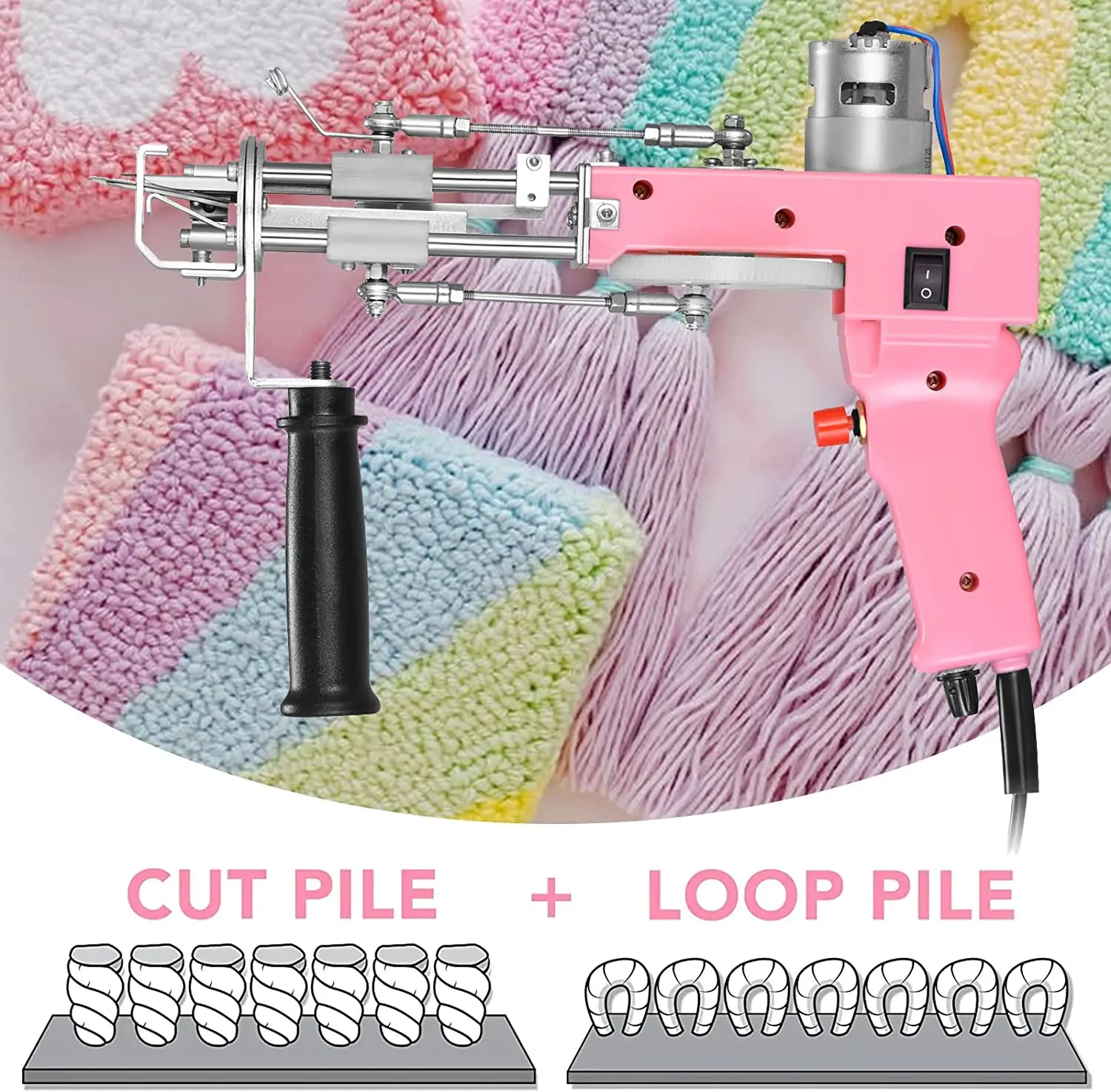 Electric Pink Tufting Gun, 2 in 1, Cut Pile and Loop Pile, Carpet Rug Guns for Weaving, Handmade Flocking Machine