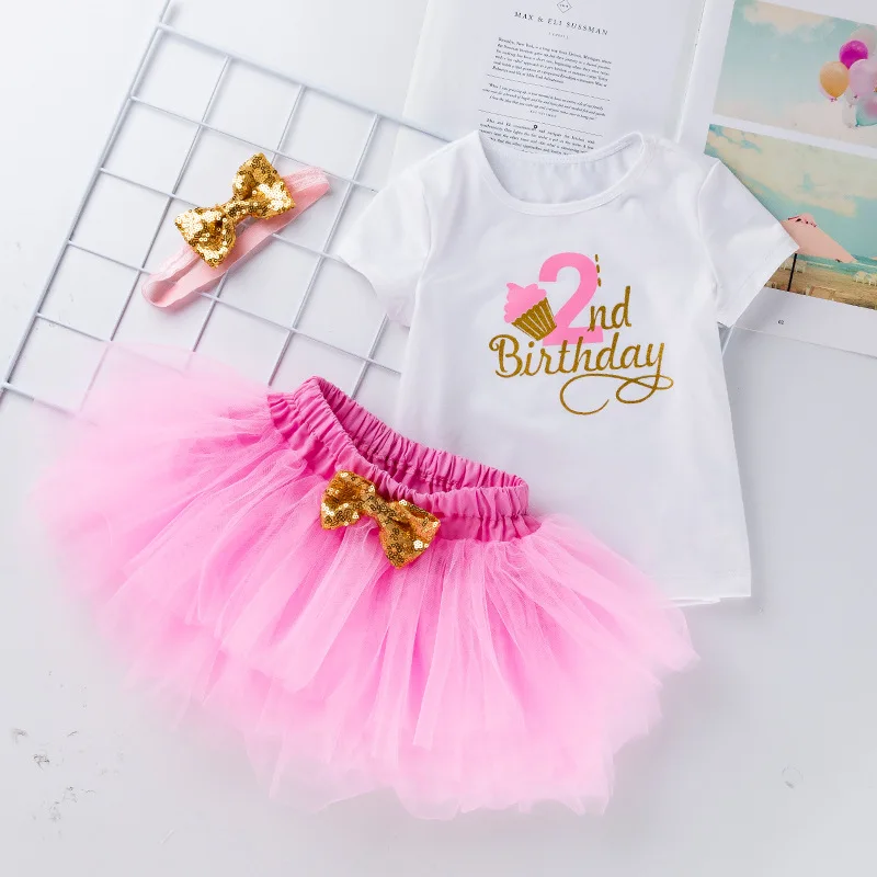 

Amazon children's clothing for baby girls2Birthday Outfit Cartoon Print Short SleeveTWholesale Princess Dress Set