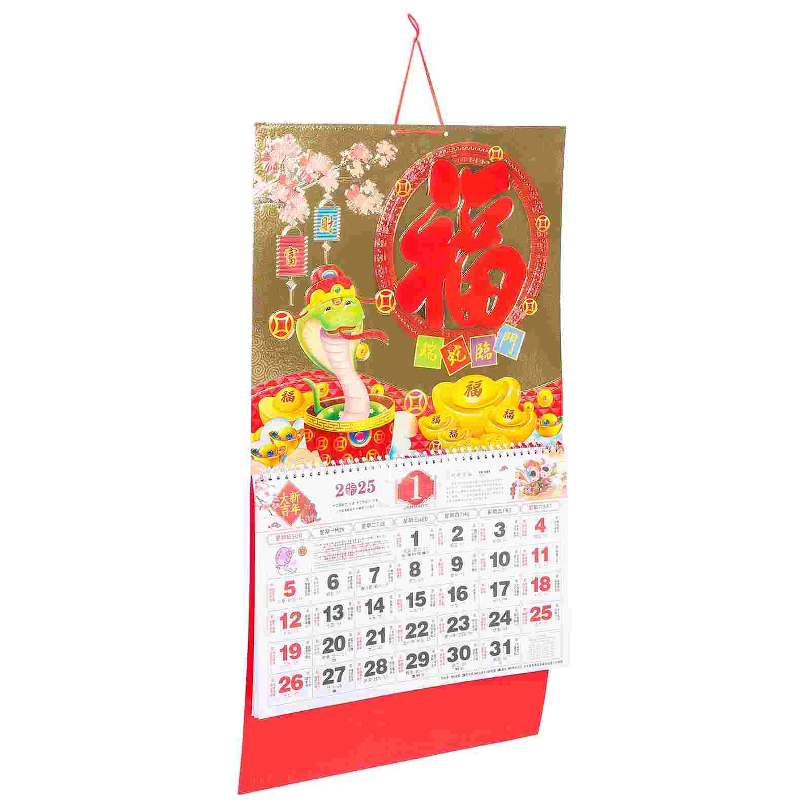 Gouden folie hangende kalender Chinese dierenriem slang jaar muur maandkalender thuiskantoorbenodigdheden bureauplanner duidelijke afdrukken