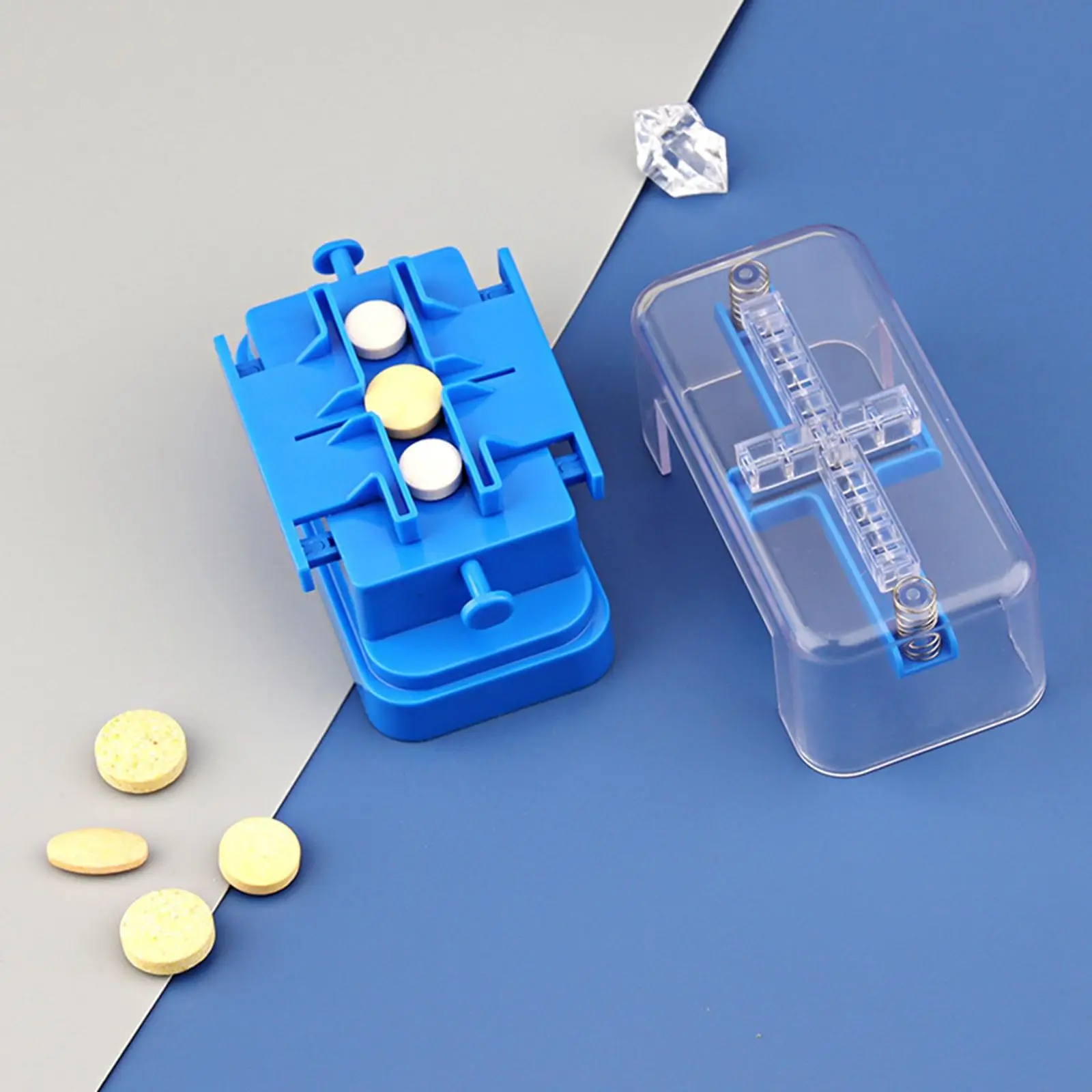 Pill Cutter Quartering Tool Blue Pill Splitter Stainless Steel Blade Tablet Divider Automatic Slicer for Daily Medication