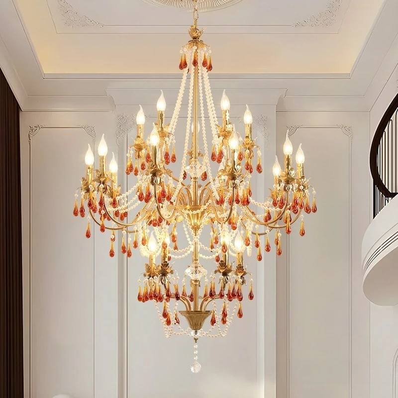 French retro style all-copper water drop crystal chandelier 4