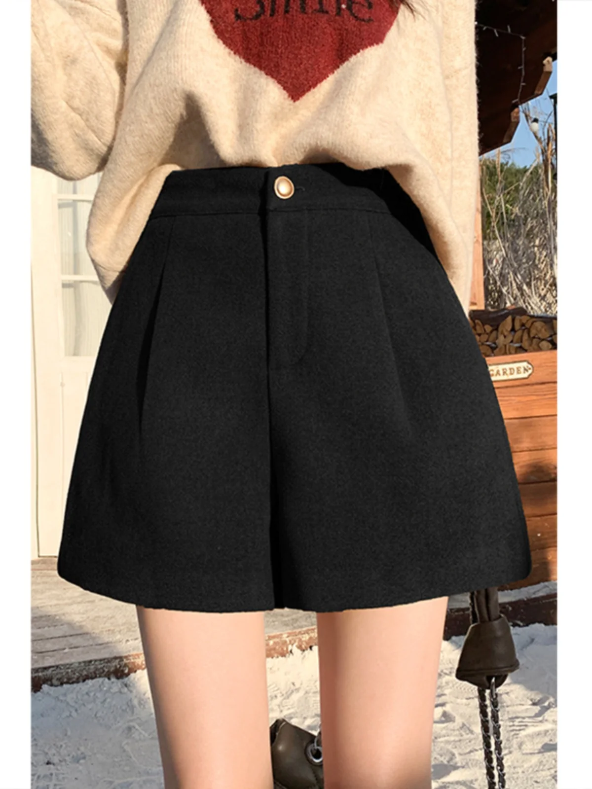 

High Waist Thickened Woolen Short Pants Autumn Winter Commute Casual Wide Leg Pants Small Size Slimming Boot Pants