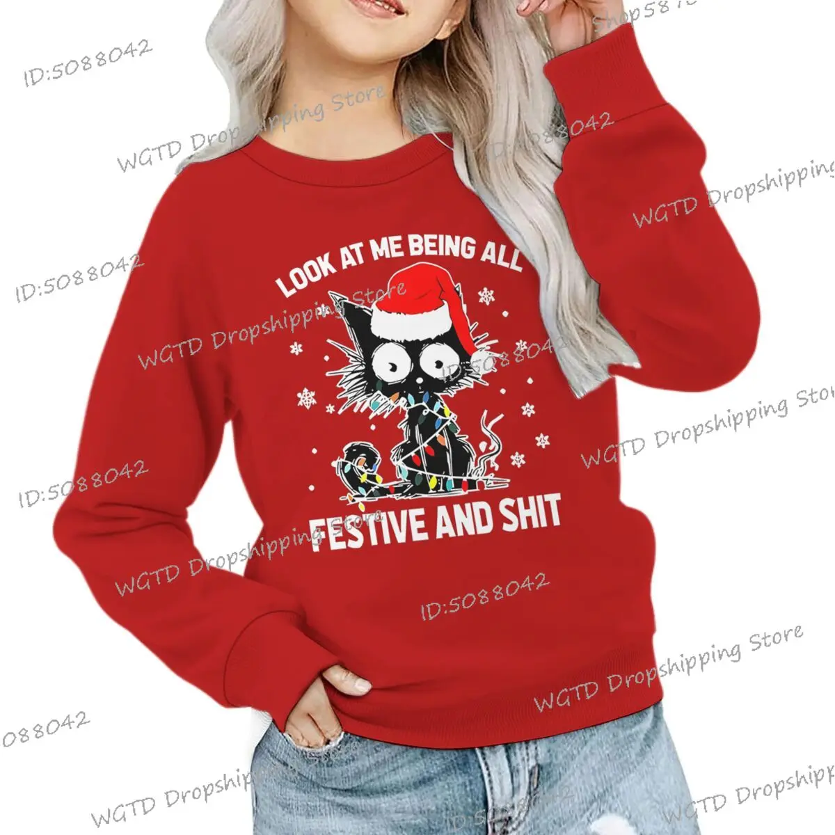 

Christmas Children's Clothing Casual Funny Cute Xmas Cat Hoodies Winter Cartoon Sportswear Boys Girls Xmas Kitten Sweatshirt