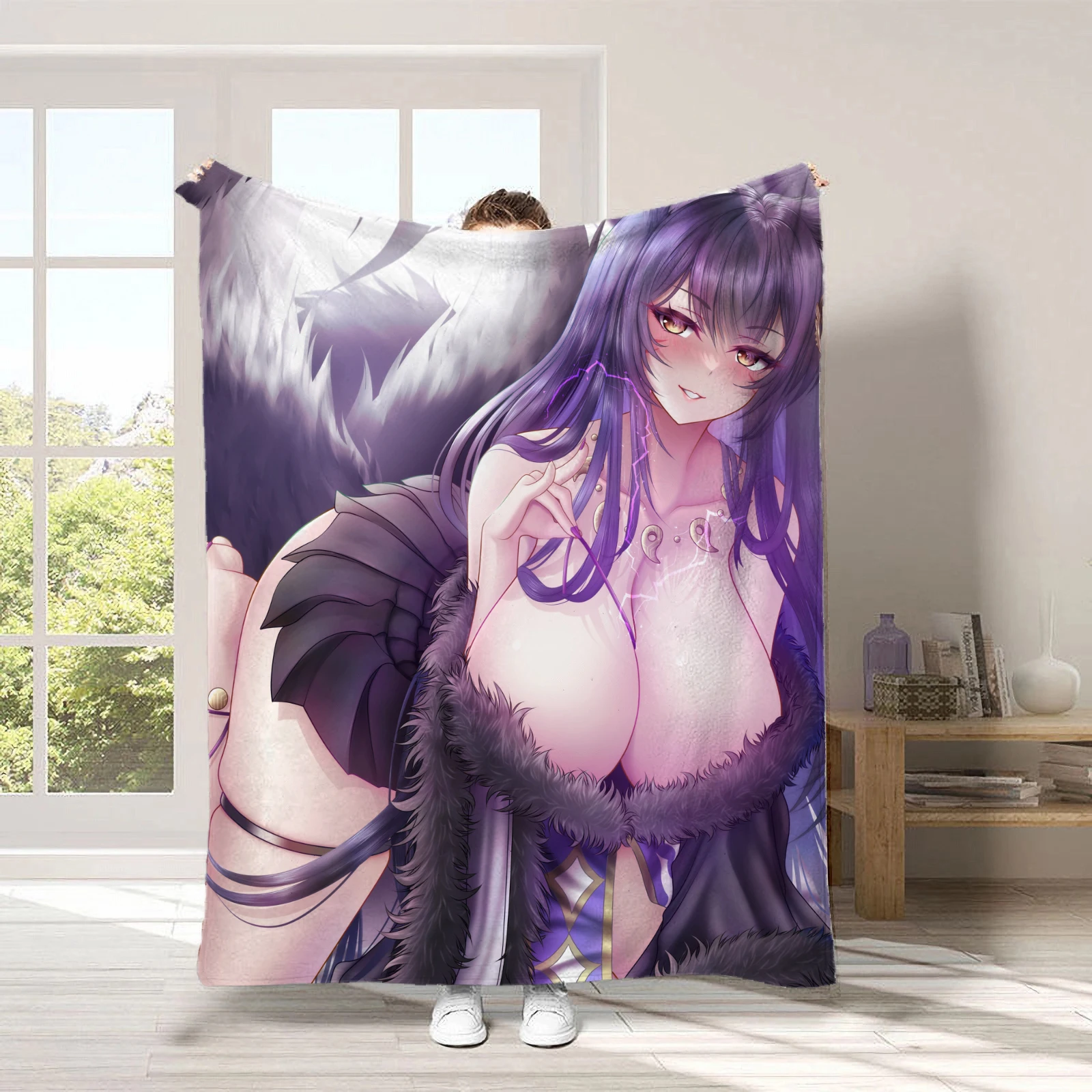 Custom Anime Flannel Throw Blanket 150x200cm Soft Warm Fantasy Girl Sofa Bed Nap Gift for Anime Fans