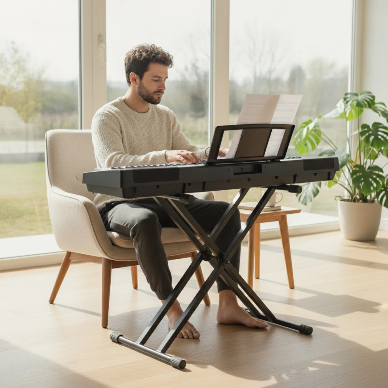 X-Frame Keyboard Stand Heavy-Duty Double-Braced Keyboard Stand Reinforced Lightweight for Keyboardists, Home Practice