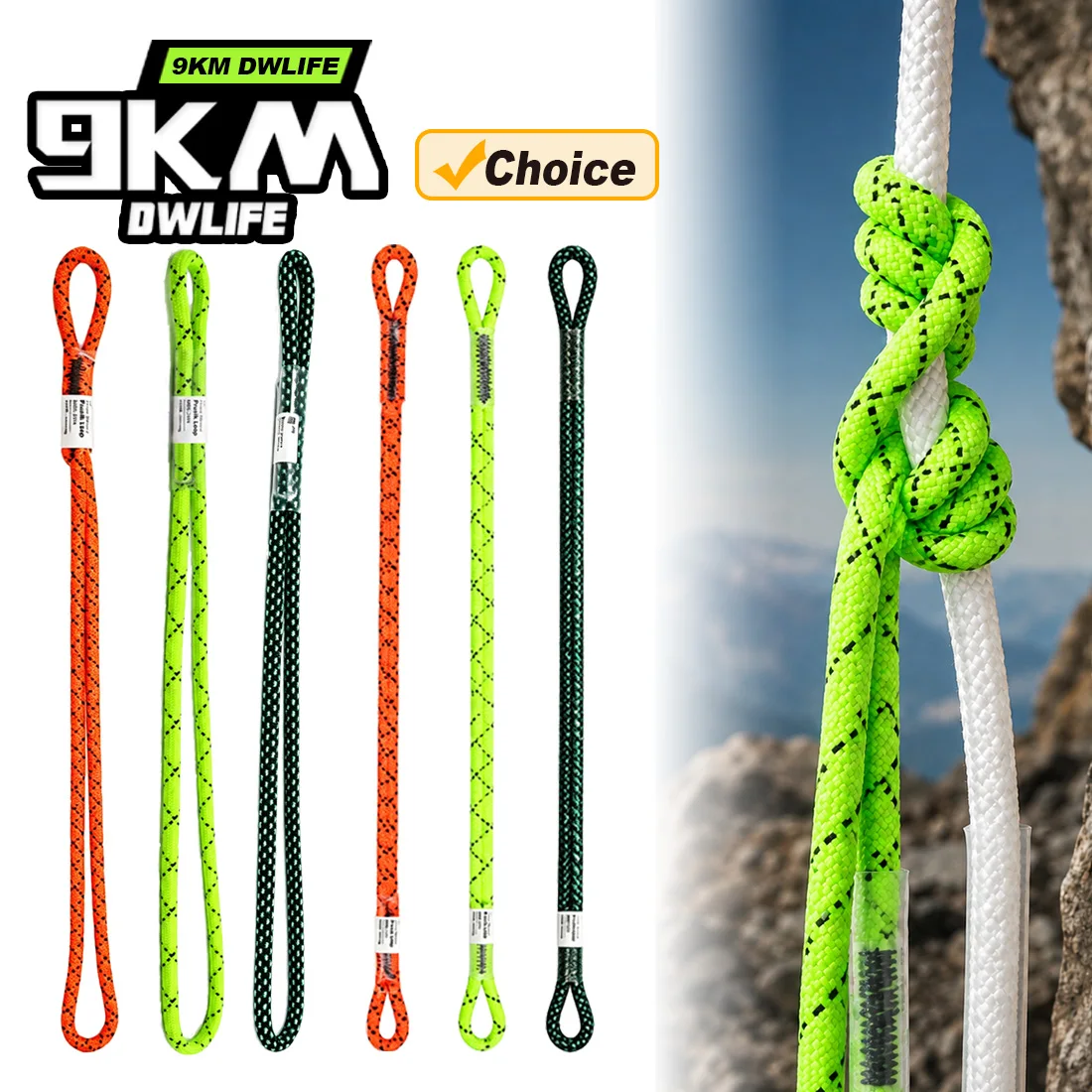 9KM Prusik Cord 1pcs 18-30inch Prusik Loop Pre-Swen for Climbing Hunting Arborist Rescue Mountaineering General Outdoor Use