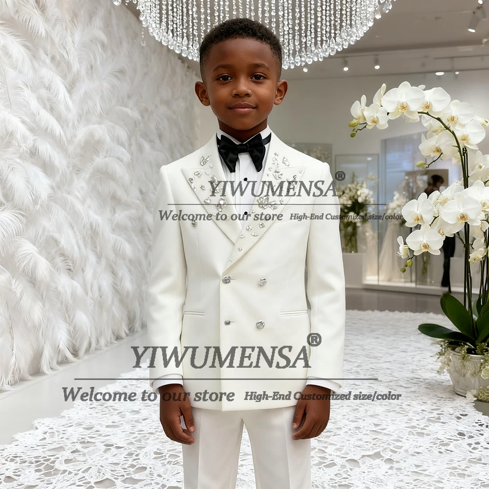 

Luxury Beaded Stones Boys Suits For WEdding 2 Pieces Double Breasted Kids Blazer Customized костюм для мальчика