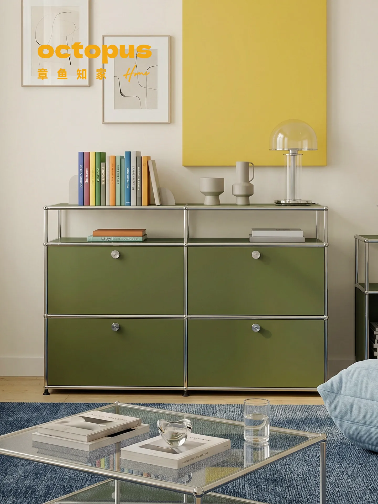 VC module combination cabinet living room wall chest stainless steel olive green storage chest