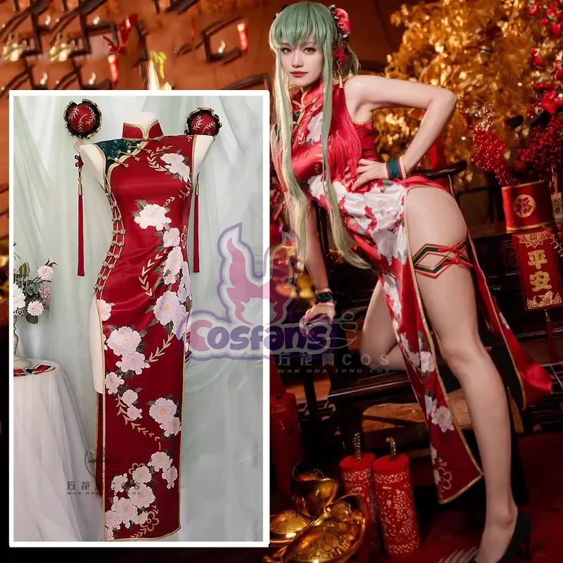 Cosplay Costume anime lelouchh cosplay women sexy red cheongsam costume C cosplay cheongsam headdress wig