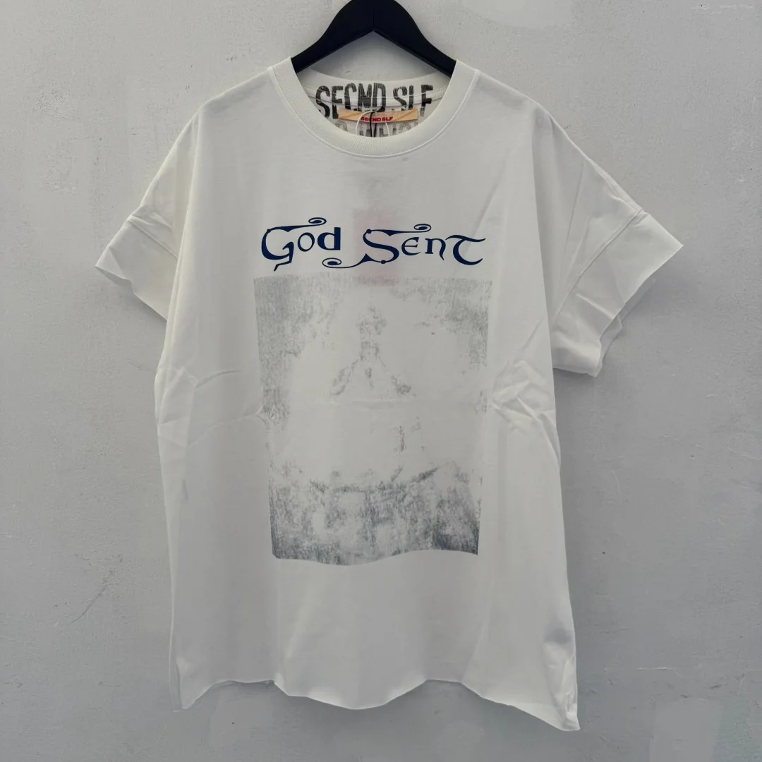 SECND SLF God Sent Washed Sleeveless Misty Portrait Print T Shirt Men Women Tee Tops T-Shirt