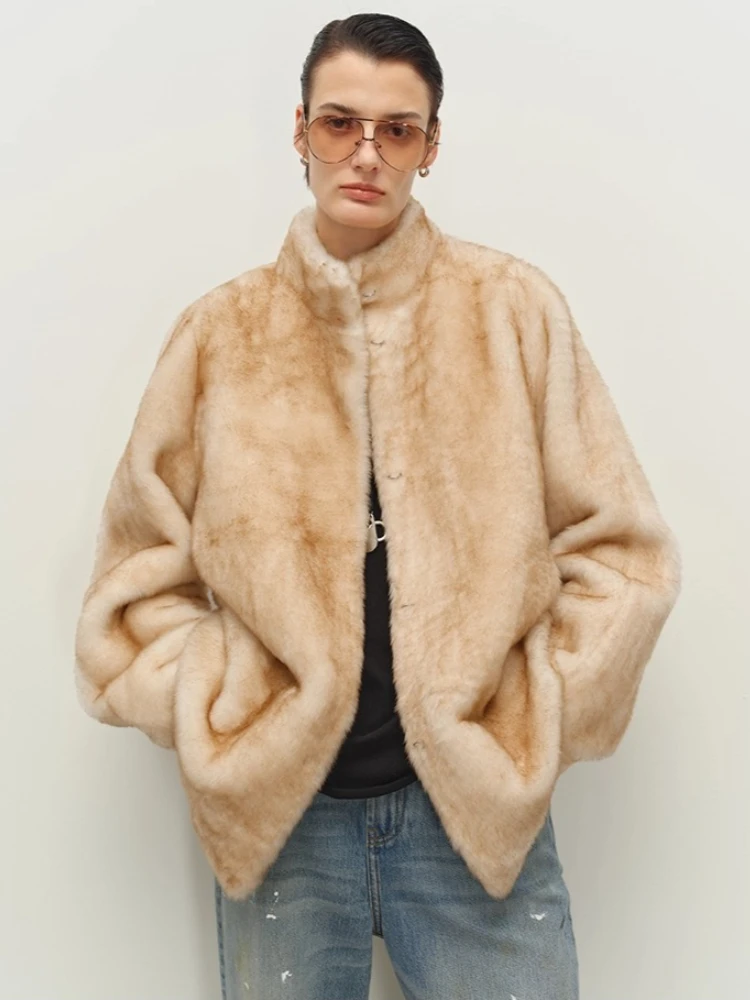 الراقية الفاخرة ميرينو الأغنام الفراء امبسوول الستر للنساء 2025 جديد بسيط الوقوف طوق الشتاء جلد طبيعي معطف الفرو الحقيقي #3