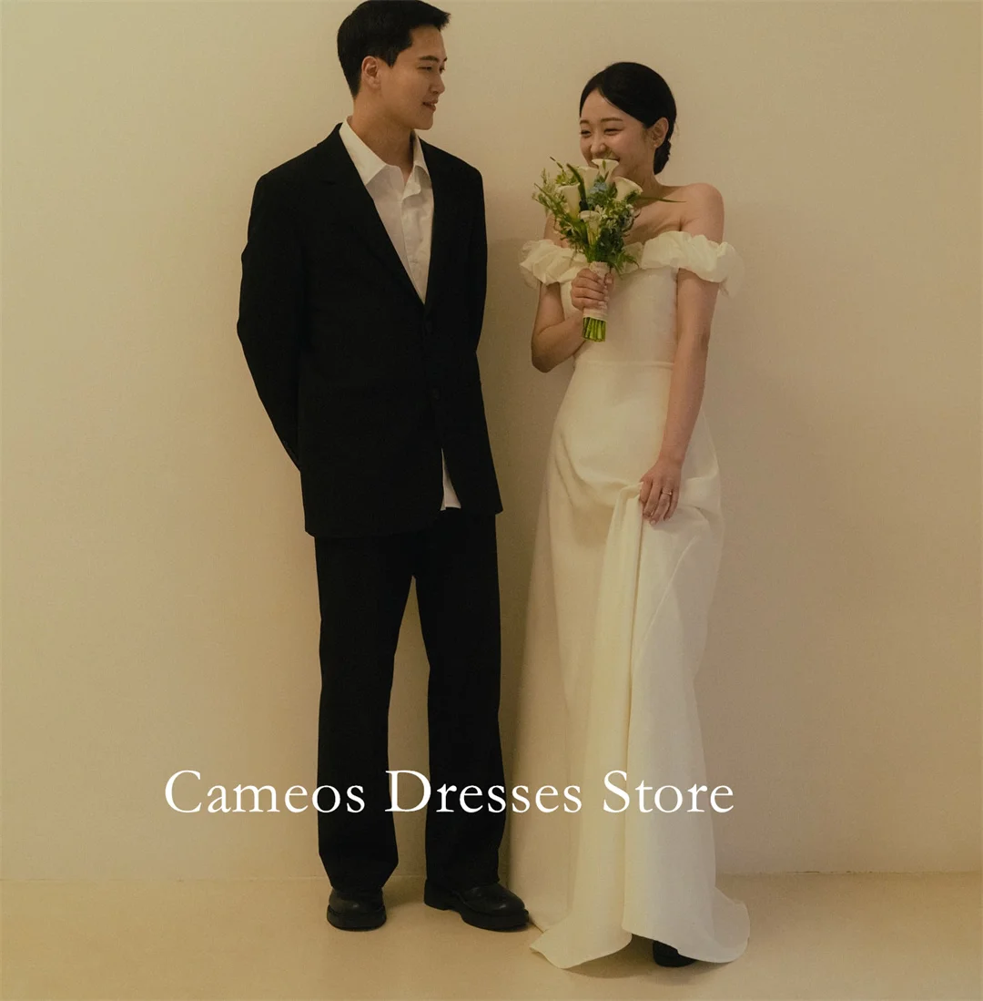 

SONDR Customized Off Shoulder Wedding Dresses Ruffles Korea Sleeveless A-Line Satin Brides Gowns Women Bridal Dresses