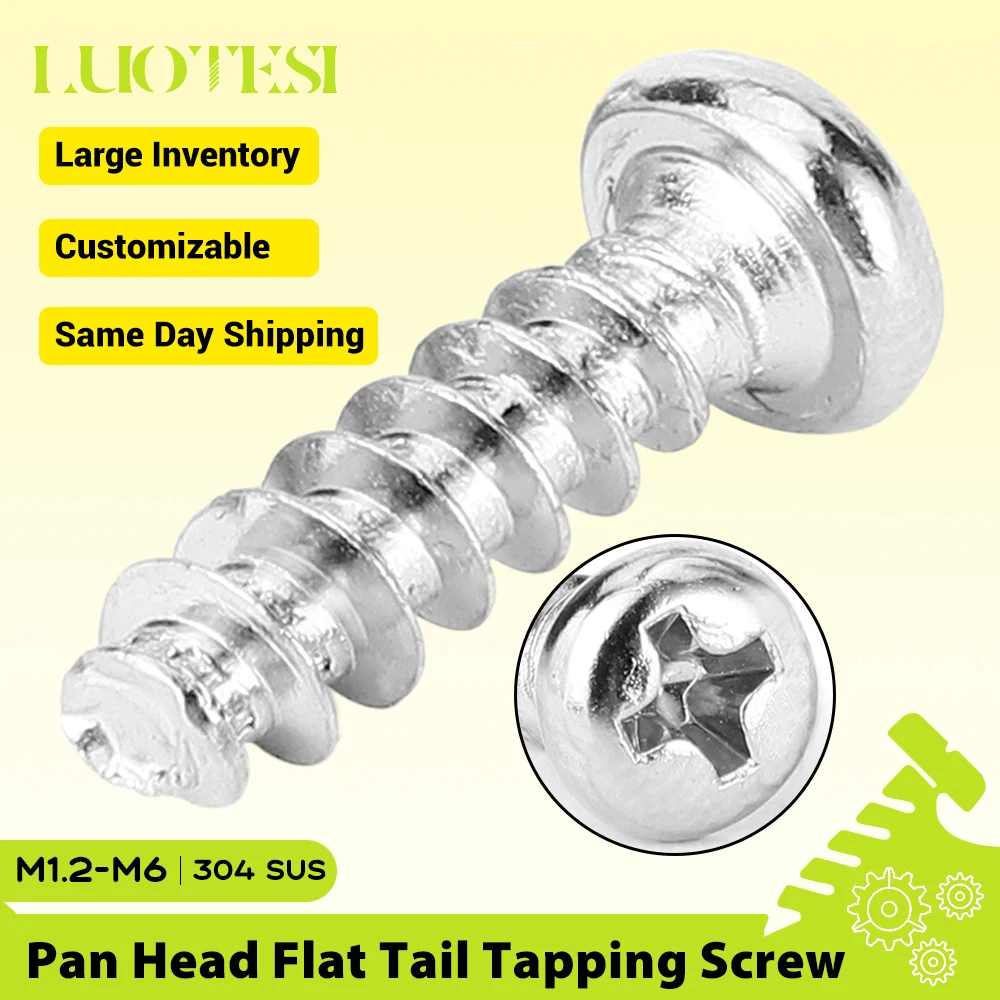 Phillips Pan Head Flat Tail Self Tapping Screws 304 Stainless Steel M1 M2 M3 M4 M5 M6 Cross Drive Round Head Tapping Screw