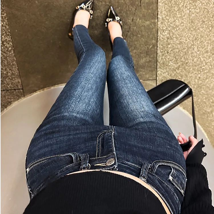 

Sexy High Waist Stretchy High Waist Denim Pants Women's Autumn Faion Butt Lifting Slimming Nine Points Jeans Cotton Polyester