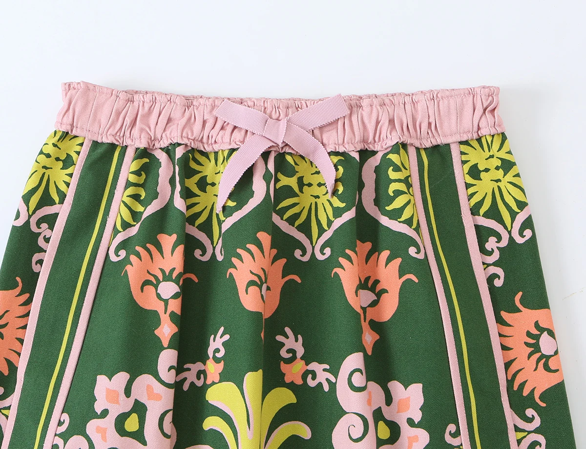 KONDALA Damen Schickes Boho-Set mit bedrucktem Hemd und Rock, Schleifenhemd, Midirock mit elastischem Bund, 2026 Frühherbst, schickes, elegantes Gartenparty-Set – Detail 21