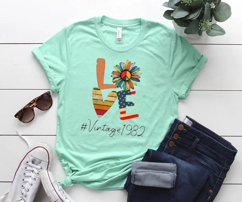 40th Birthday Gift 1982 Vintage Vintage Birthday Gift for Women 100% cotton Short Sleeve Top Tees Streetwear Unisex goth kawaii