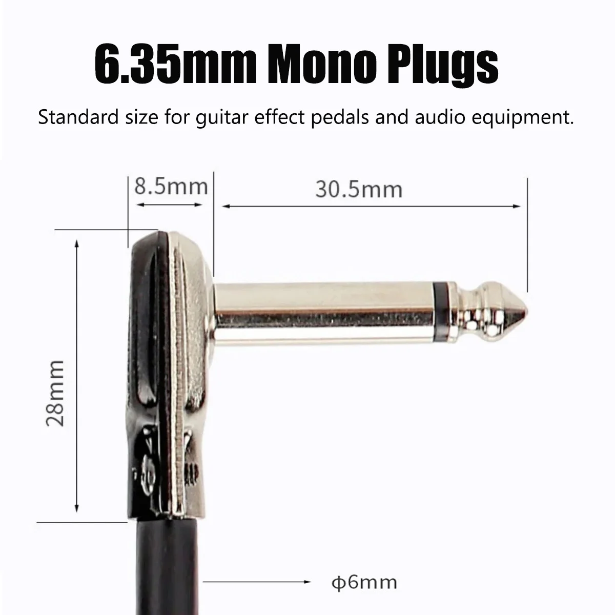 Miwayer 15cm Guitar Patch Cable – Black Square Metal Shell, 6.35mm Mono Plug, Low Noise, 1/2/4/6 Pack Options, for Pedalboard