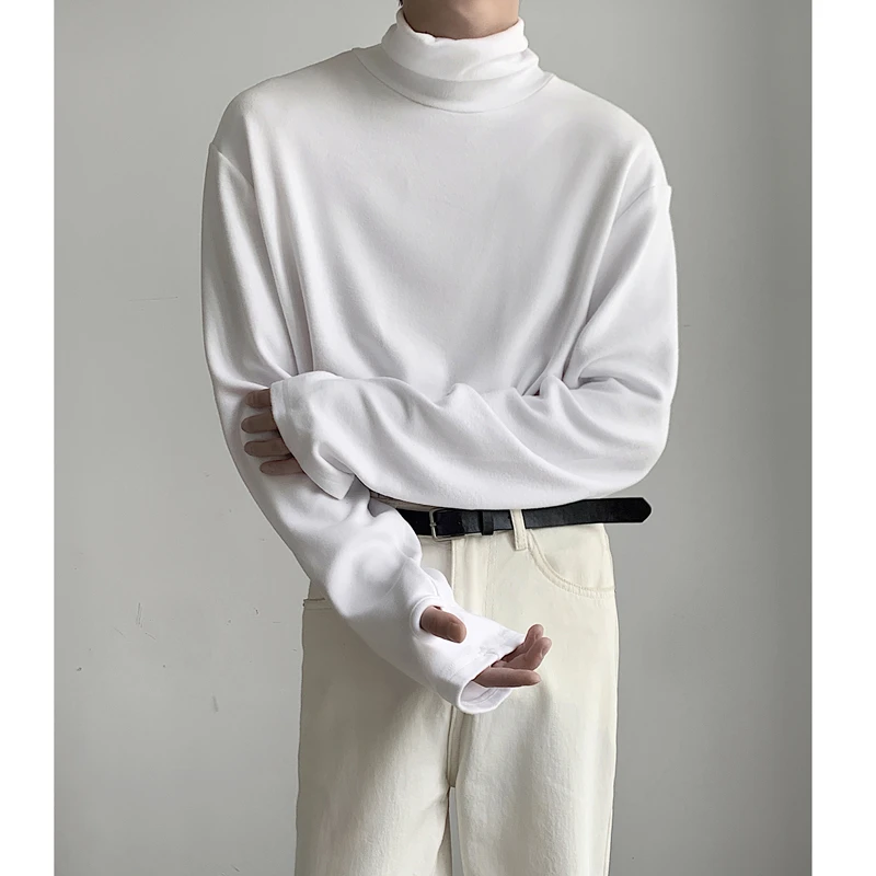 

Pure Color Men's Hoodie f High Collar Long Sve T-irt Inner Wear Sli Korean Sle Autumn Season Casual Fit irt