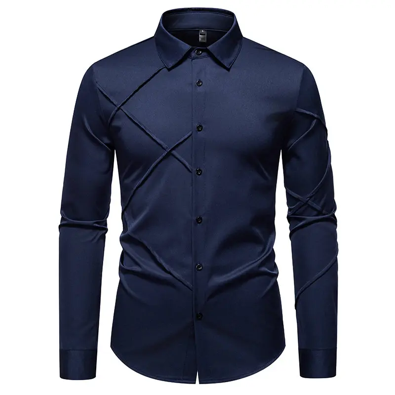 Frühling Herbst Casual Shirts Männer Langarm Quadrat Kragen Vintage Shirt Mens Fashion Casual Slim Fit Einfarbig Kleid Shirt Mann