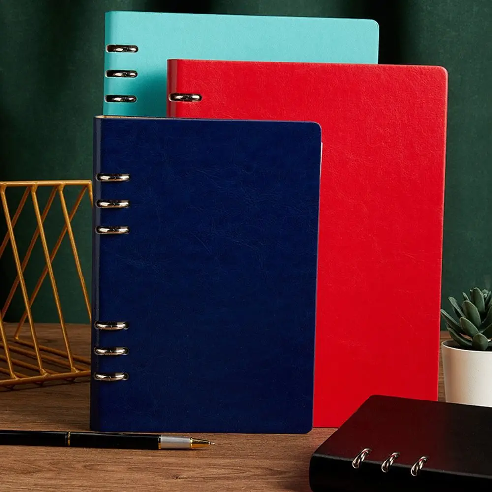 caderno multi color hollow loose leaf engrossado pu leather binder diarios capa dura recarregavel diario removivel escritorio 01