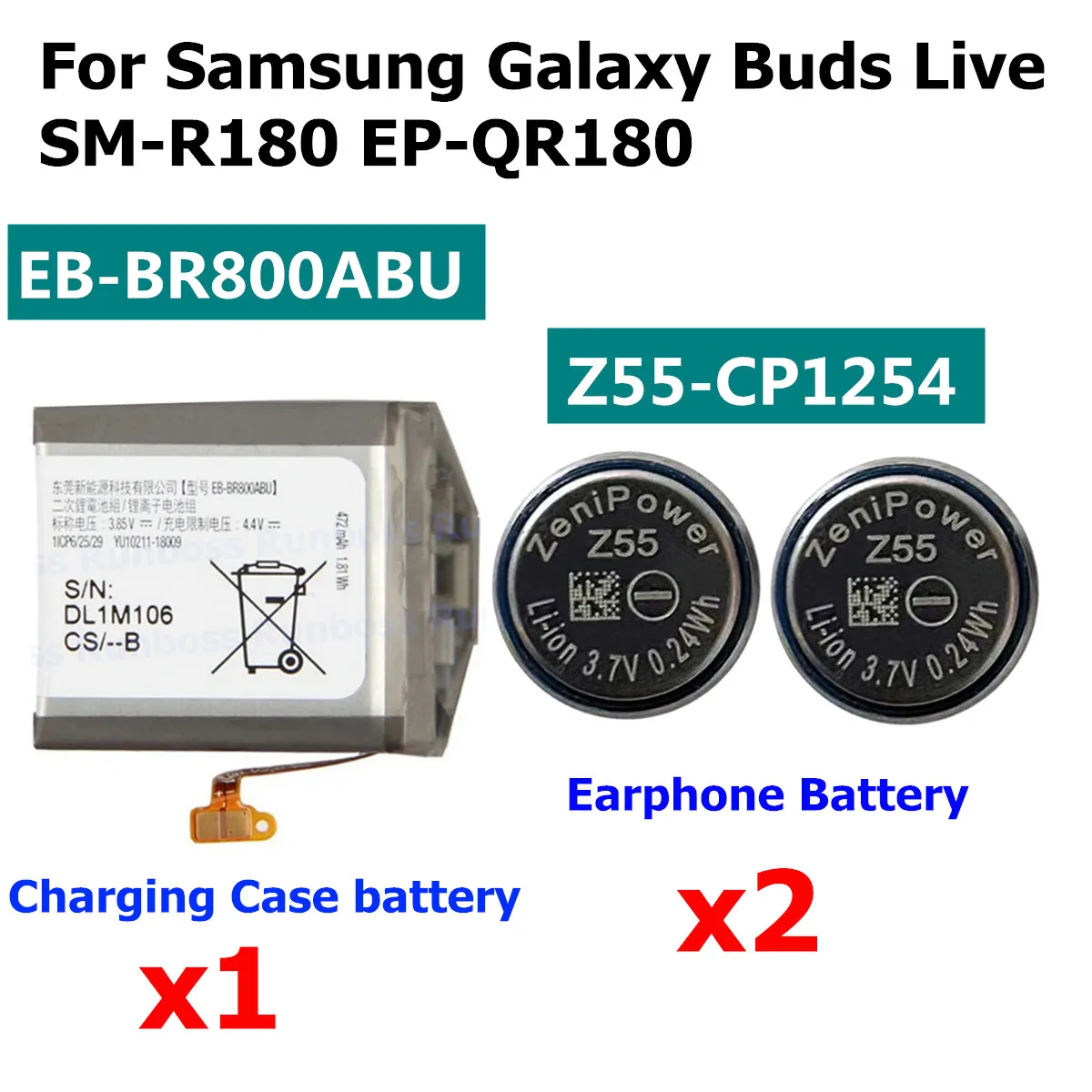 

EB-BR800ABU 472mAh Battery For Samsung Galaxy Buds Live EP-QR180 SM-R180 Gear S4 SM-R800 R805 R805W R805U R805N R805F 46MM