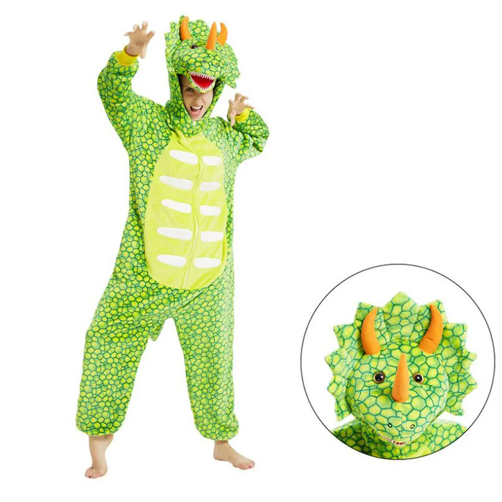 Dinosaur Kigurumis Onesies Animal Cartoon Adult Kigurumi Pajamas Men's Bodysuits One Piece Hooded Jumpsuits Overalls Sleepwear