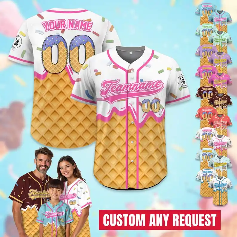 Custom Drip Baseball Jersey with Sprinkles for Adult , Personalized Team Shirt Matching Ice Cream Theme Jersey for Family