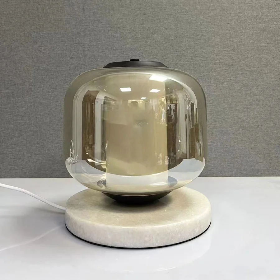 Modern Simple Marble Table Lamp LED Bedroom Bedside Atmosphere Night Light Creative Design Room Decoration Glass Table Lamp