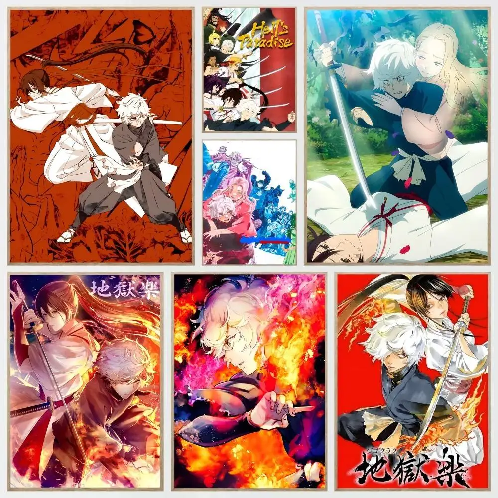 Pósteres de Anime H-Hells P-Paradise Jigokuraku, autoadhesivos, impermeables, ideales para decoración de sala de estar, dormitorio y Bar