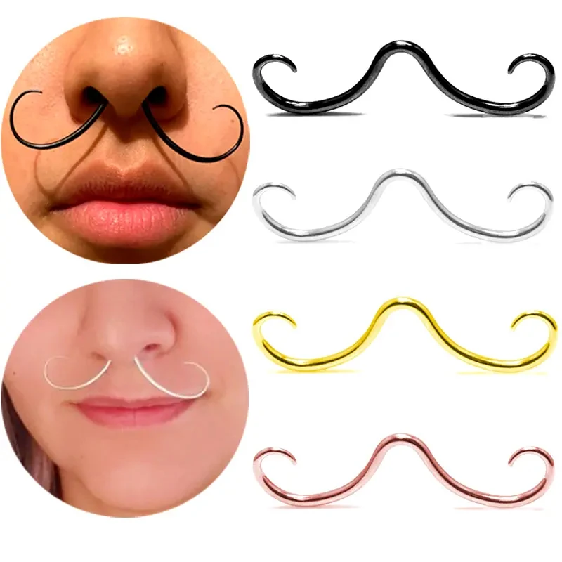 1pc Stainless Steel Mustache Nose Ring Septum Ring Nose Stud 1.2x62mm for Woman Men Body Piercing Jewelry New