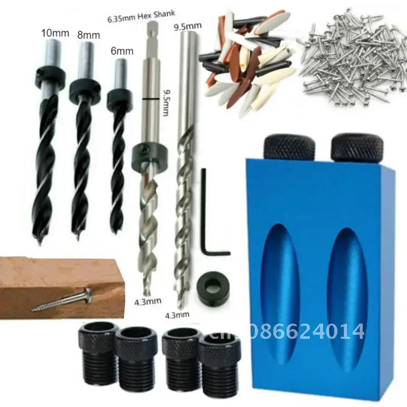 

Carpentry Tools Kits DIY Set Drill Bit Jig Locator Puncher Hole Guide Drill Angle 6/8/10mm Kit Jig Pocket Woodworking