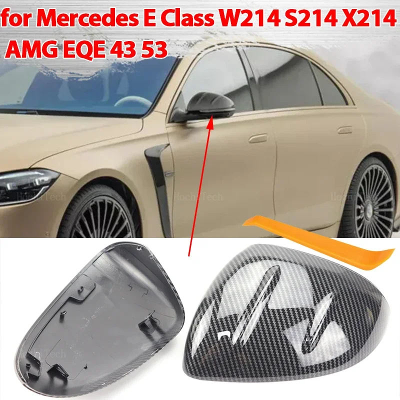 Rearview Side wing mirror cover Carbon Fiber Pattern Black Replacement for Mercedes-Benz E-Class W214 S214 X214 EQE V295 AMG