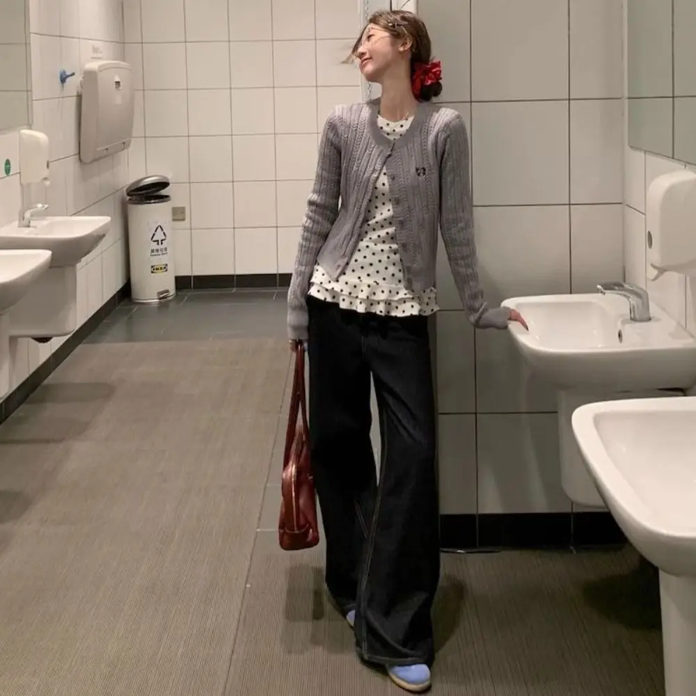 2025 جديد كشكش تقليم كم طويل تي شيرت البولكا نقطة رقيقة الداخلية الأعلى الحلو فيرو مودا