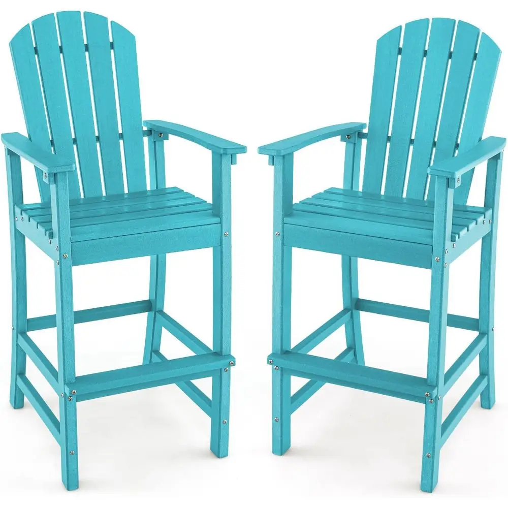 Weather-Resistant HDPE Outdoor Bar Stools, Durable Adirondack Chairs with Armrests, Holds 360Lbs, Ideal for Patio, Garden, Yard,
