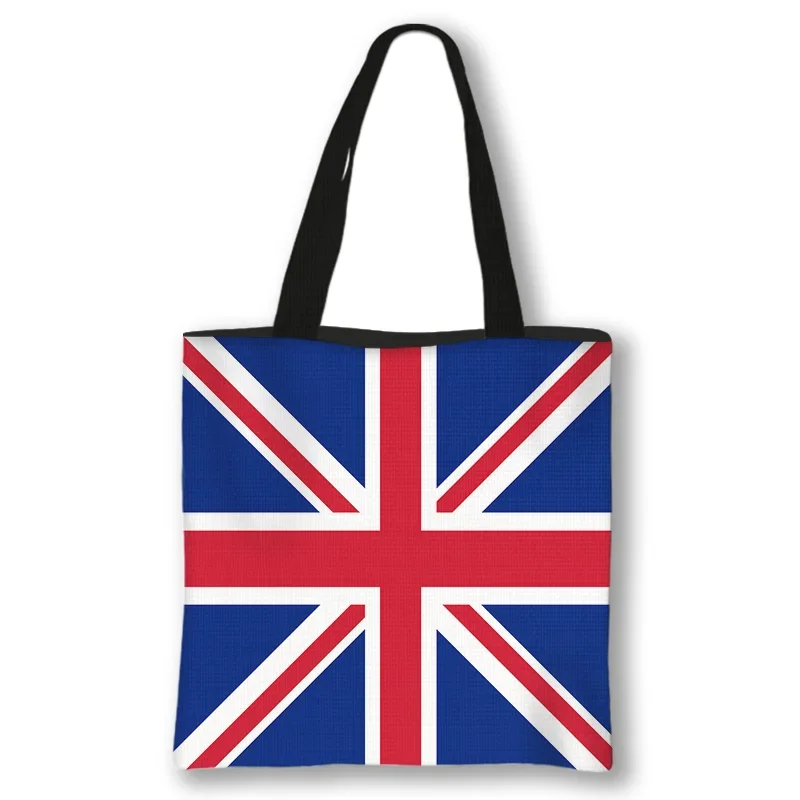 British Flag of England Canvas Shopping Bag Ladies National Flag Print Shoulder Bag Foldable Shopping Bag Beach Tote Bag