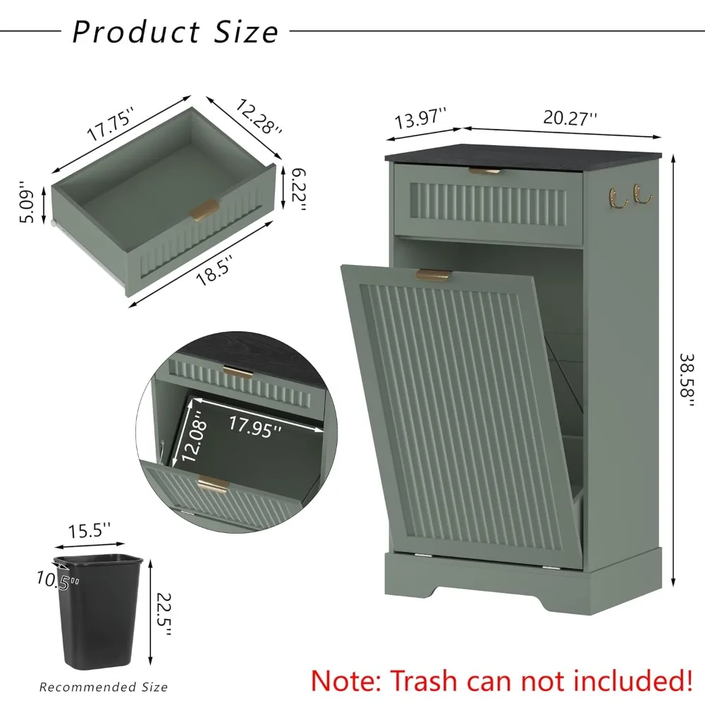 13 Gallon Tilt Out Trash Can Cabinet, Fluted Green Kitchen Waste Cabinet