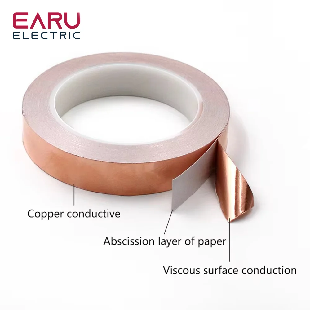 20 Meters Single Side Conductive Copper Foil Tape Strip Adhesive EMI Shielding Heat Resist Tape 2mm 3mm 4mm 5mm 6mm 8mm 10mm