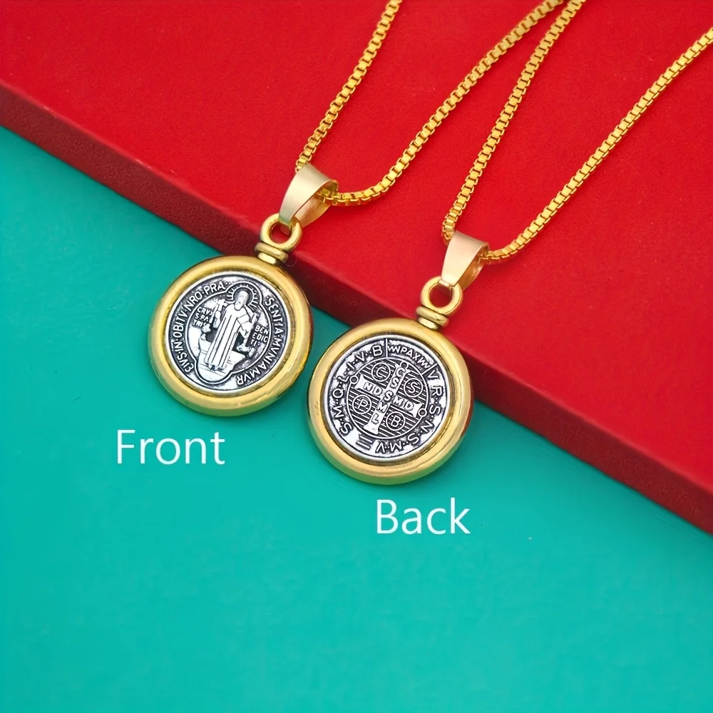 1pc Men Pendant Necklaces Saint St Benedict of Nursia Patron Necklace Medallion with Chain 24 Inches N1693 Father's Day Gifts - view 3