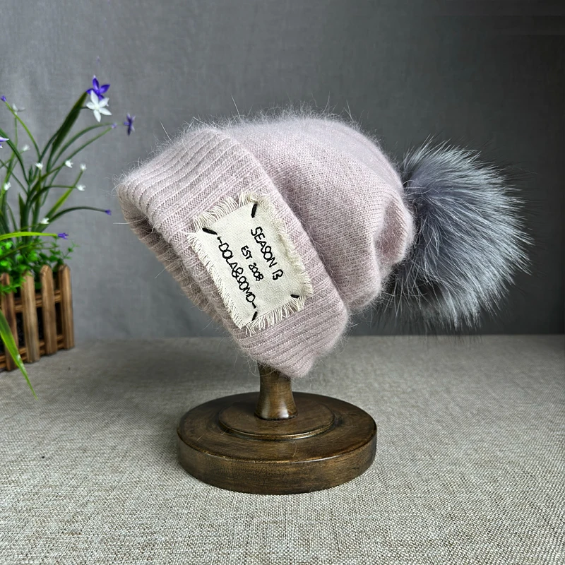 2024 New wool fur pompom hats Winter Hat Cap women girl Warm High quality Fur Pom Poms Ski Hat winter beanies Hat