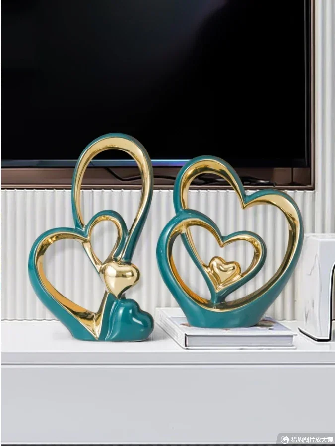 

Modern Creative Heart-to-heart Ceramic Ornaments Home Cabinet Bookcase Accessories Crafts Bedroom Desktop Figurines Decoration