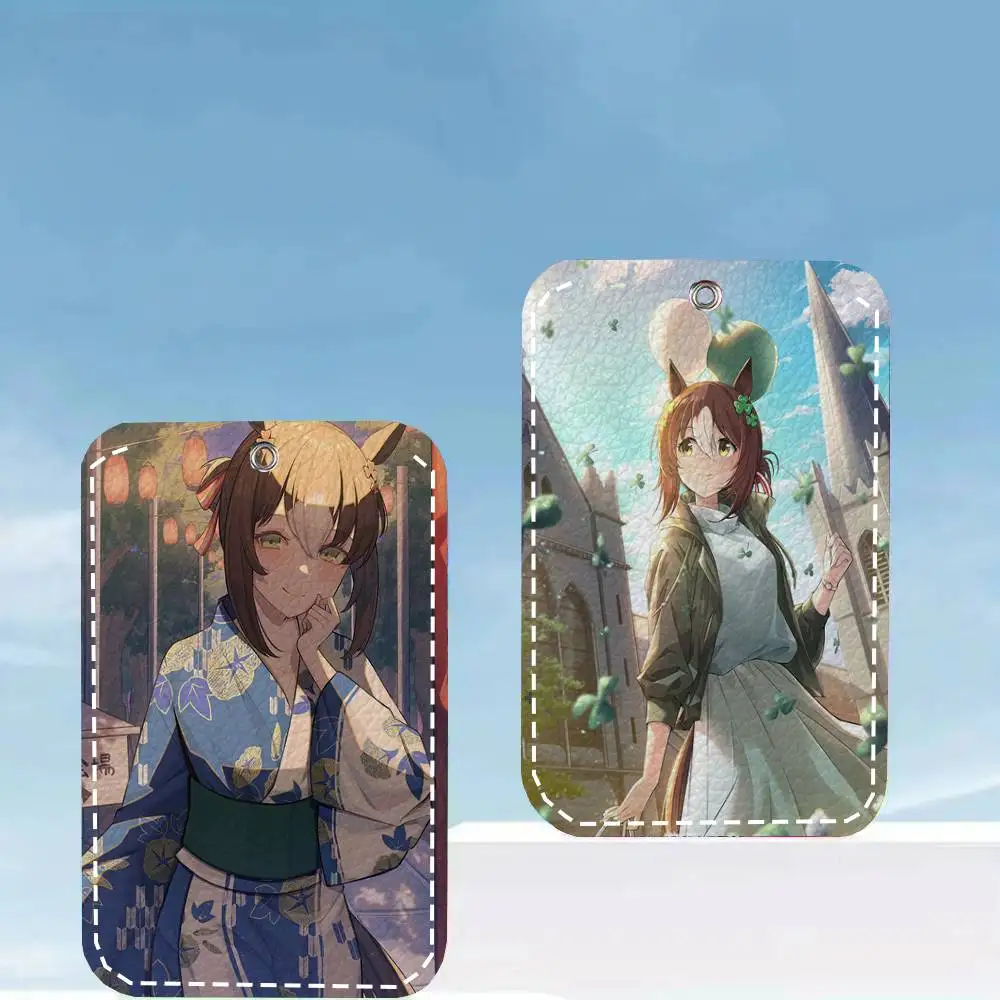Fine Motion U-UmaMusume Anime Card Case Keychain Access Card Bag Key Tag Ring Leather Card Holder Key Ring Access