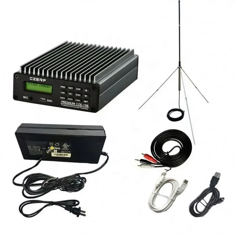 0W-15W CZE-15B FM Transmitter Broadcast Radio Station w/Power Adapter Antenna