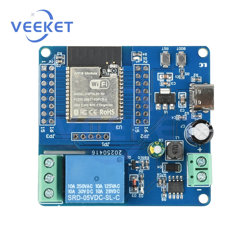DC5-60V Type-C 5V ESP32-C6 WiFi Bluetooth 1 Channel Relay Module ESP32-C6 Development Board
