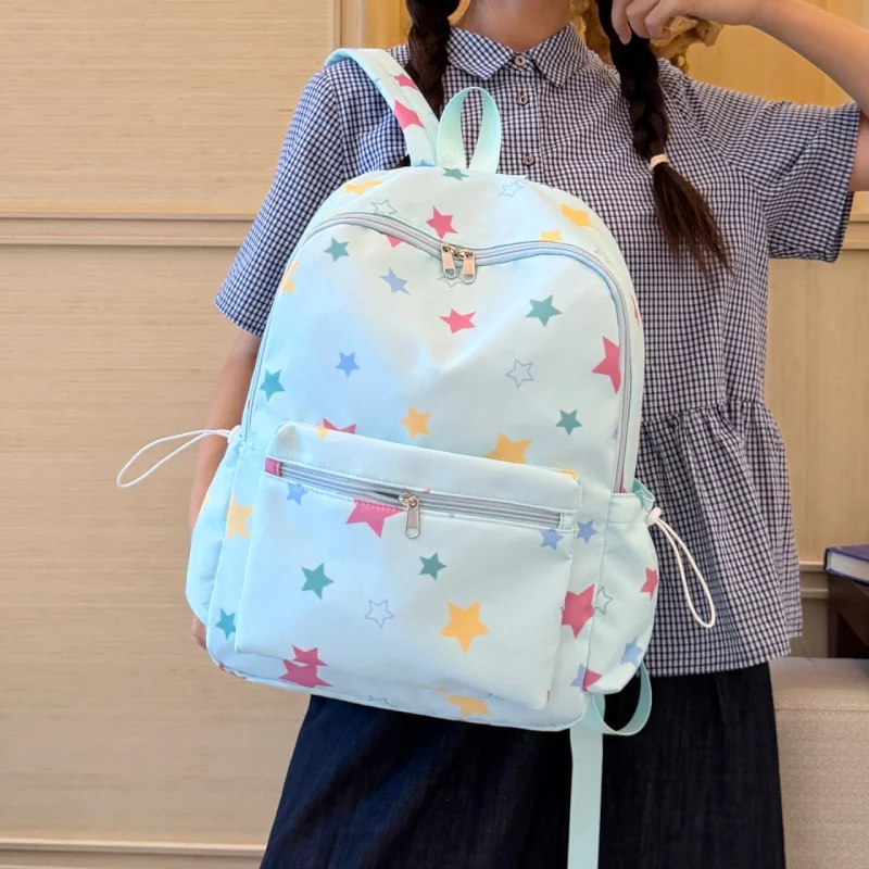 Women Star Printed Large Capacity Casual Travel Daypack with Zipper for Travel Outings Picnics Recreational Activities